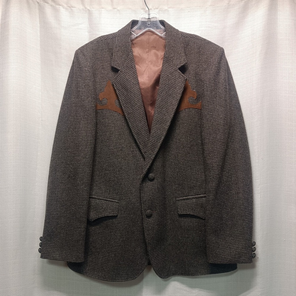 J Chisholm Mens‎ 42R Wool Blend Blazer Leather Accents Western Vtg